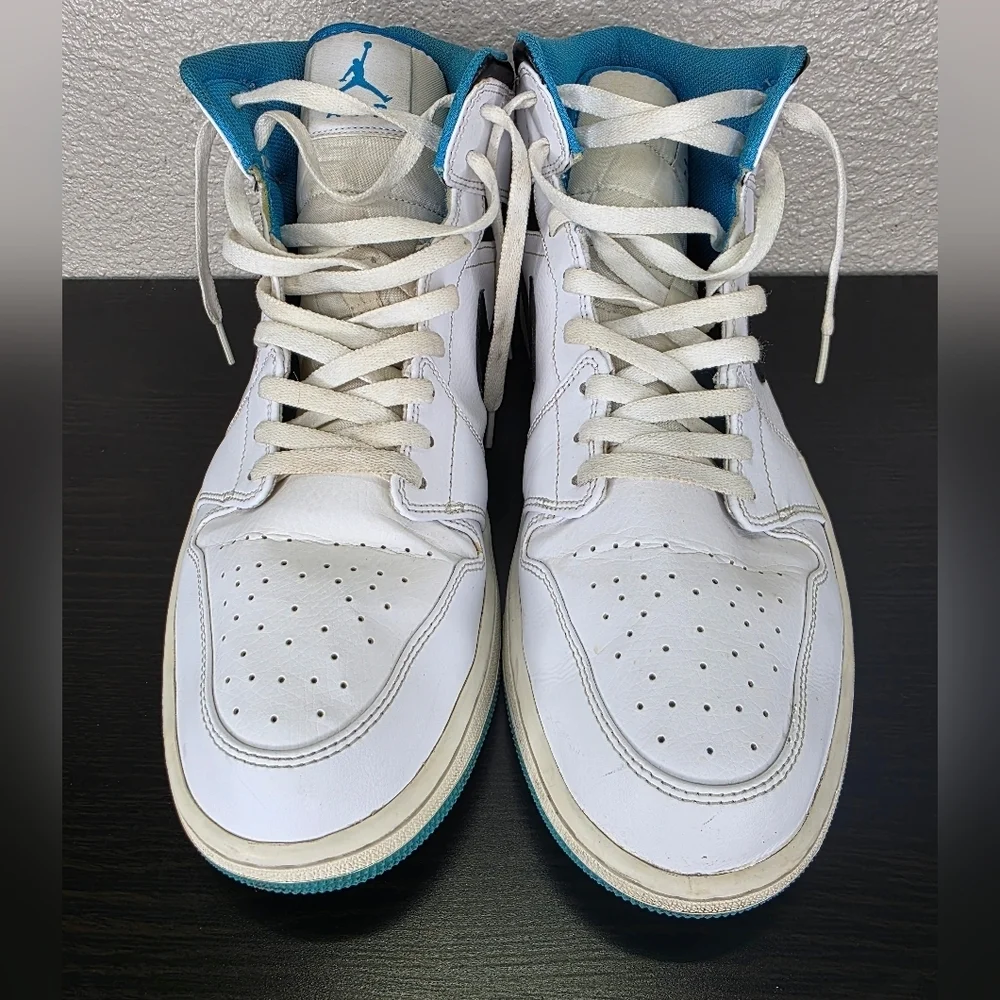 Nike Air Jordan 1 Mid High Top White Black Laser Blue Sneaker Shoe Size Us 15‎